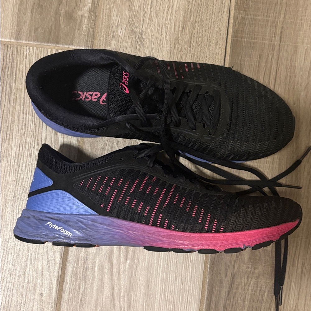 ASICS Black Running Sneakers with Pink and Purple Gradient Sole